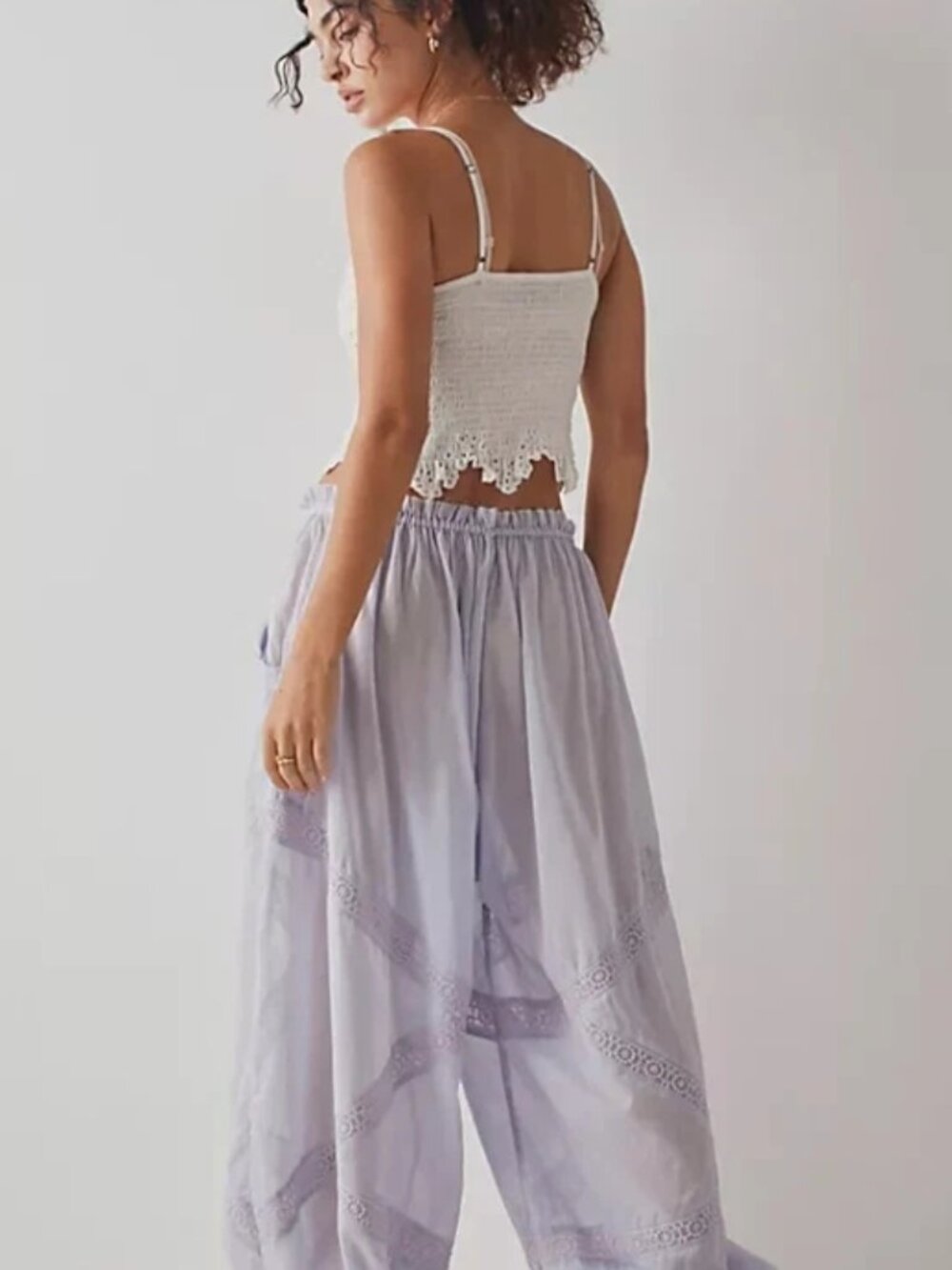 Free People Table Talk Sleep Pants High-Rise Wide-leg Pockets Lace Patch M - Picture 2 of 7